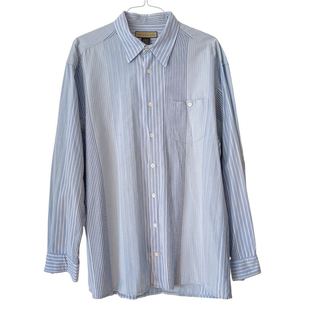 Naturalife Mens XL Blue & White Striped 100% Cotton Button-Up Long-Sleeve Shirt